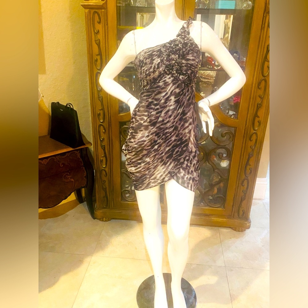 BCBGMAXAZRIA Black/Gray One Shoulder Dress Sz 2P
